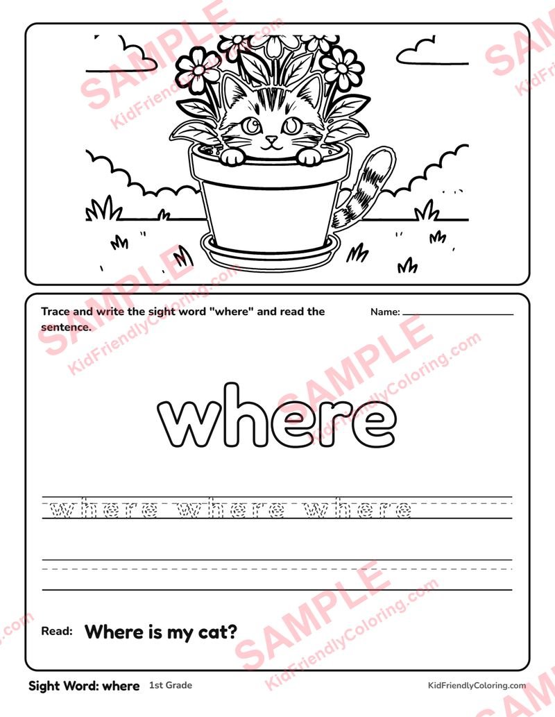 Sight Word: where coloring page preview