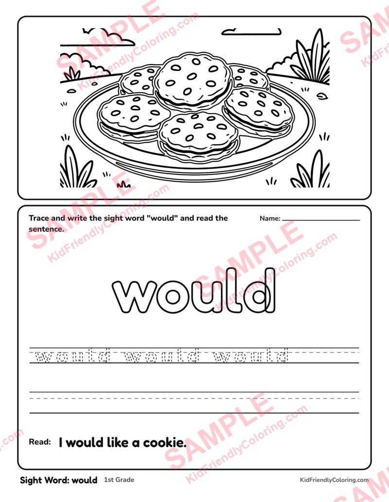 Sight Word: would coloring page preview