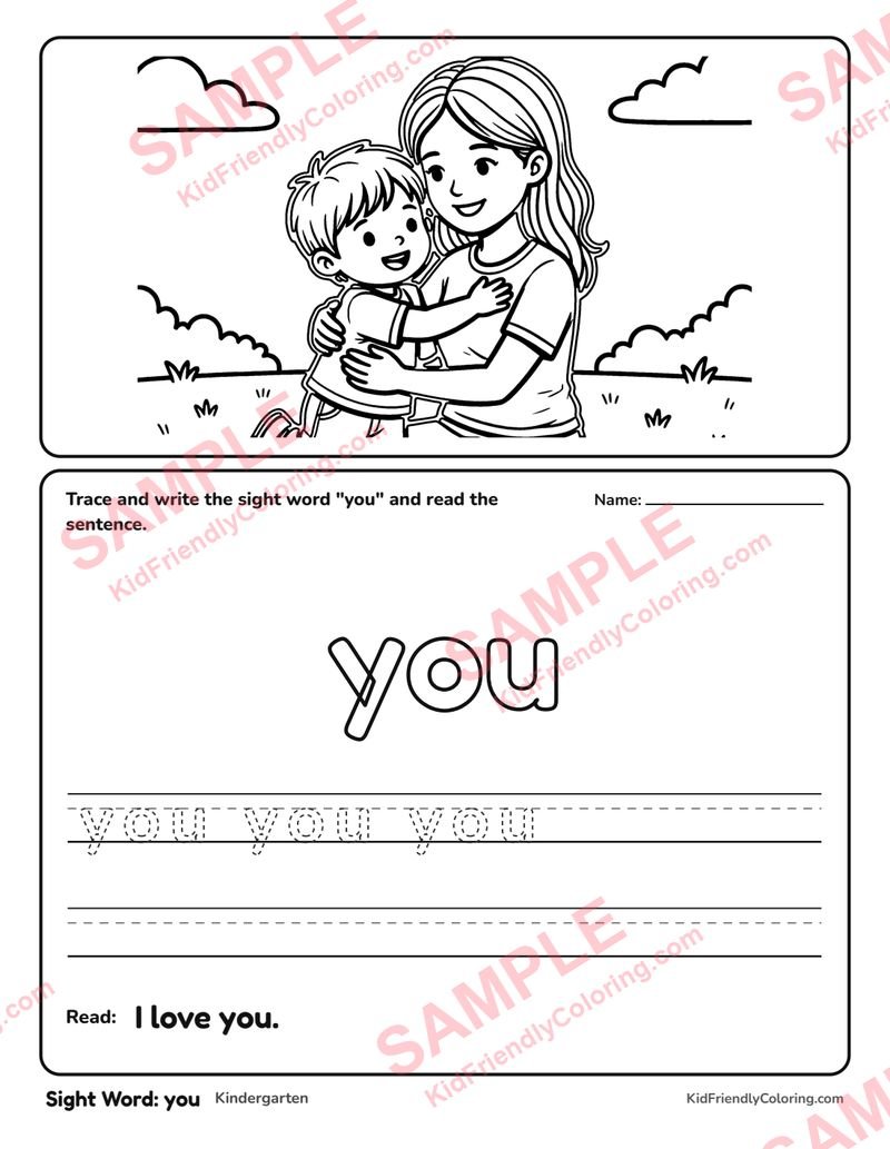 Sight Word: you coloring page preview