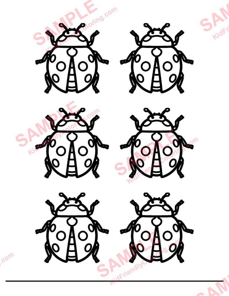 Six Ladybugs coloring page preview
