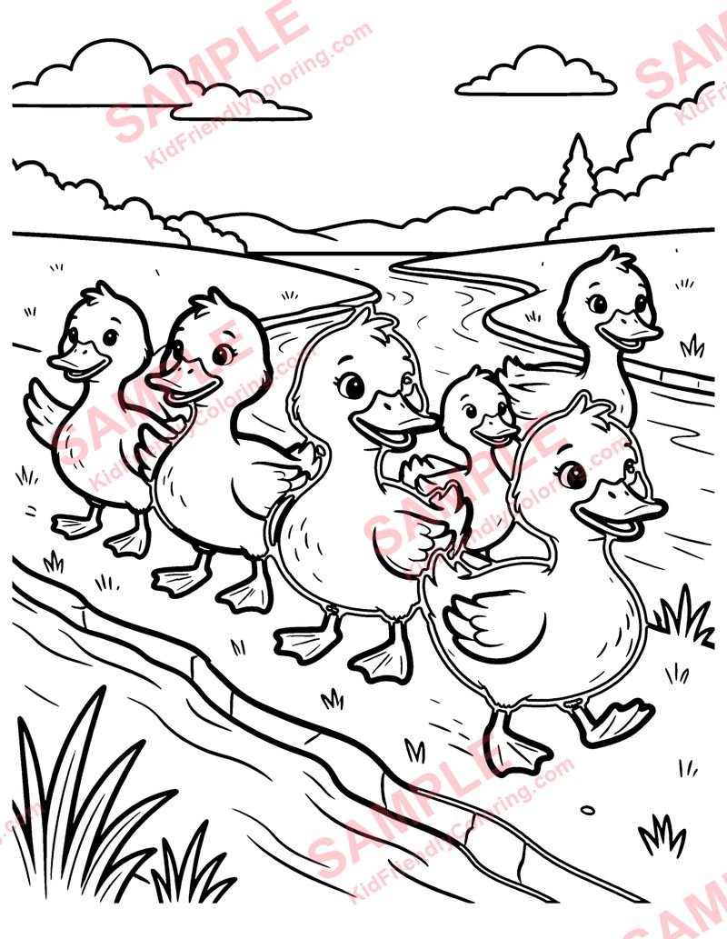 Six Little Ducks coloring page preview