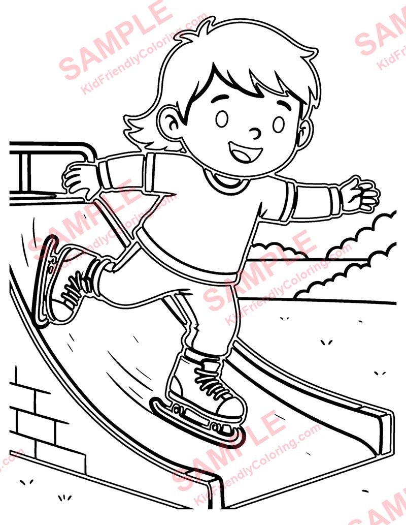 Skateboarding coloring page preview