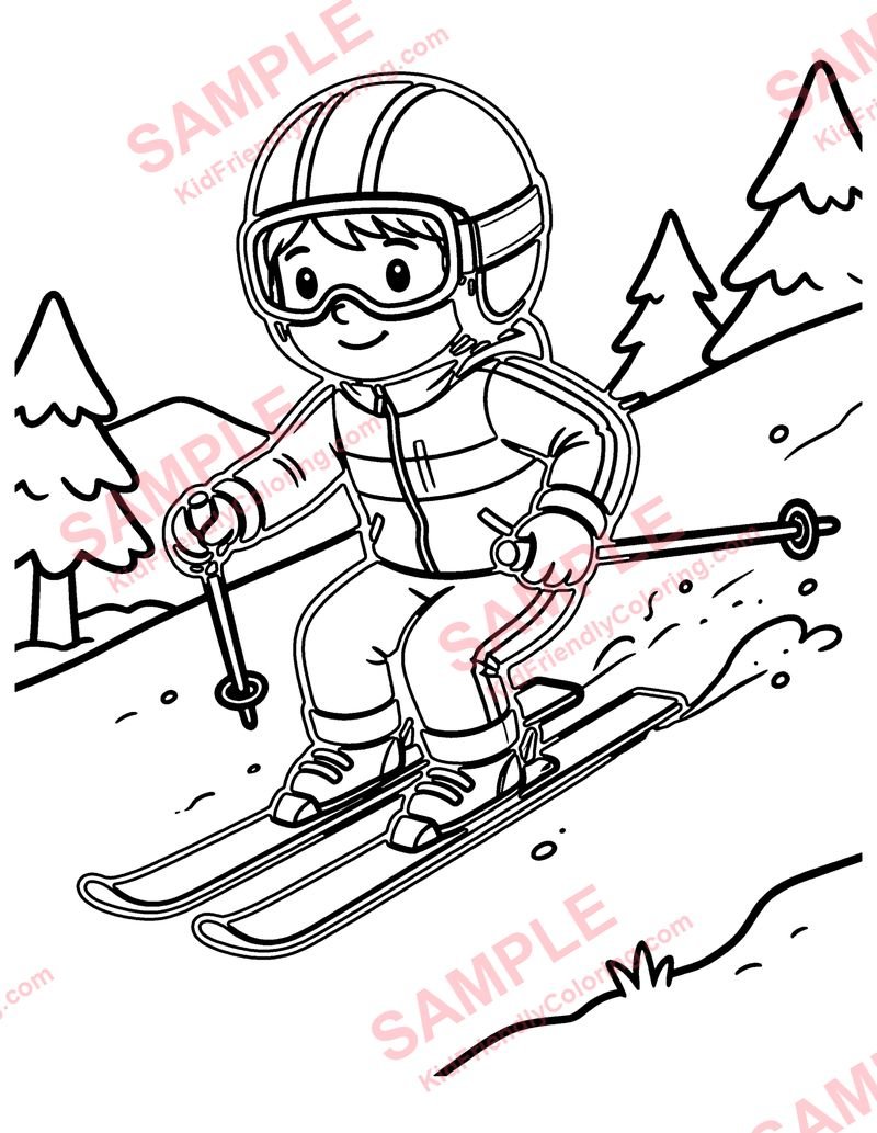 Skiing Down coloring page preview