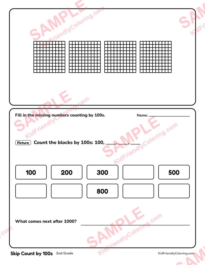 Skip Count by 100s coloring page preview