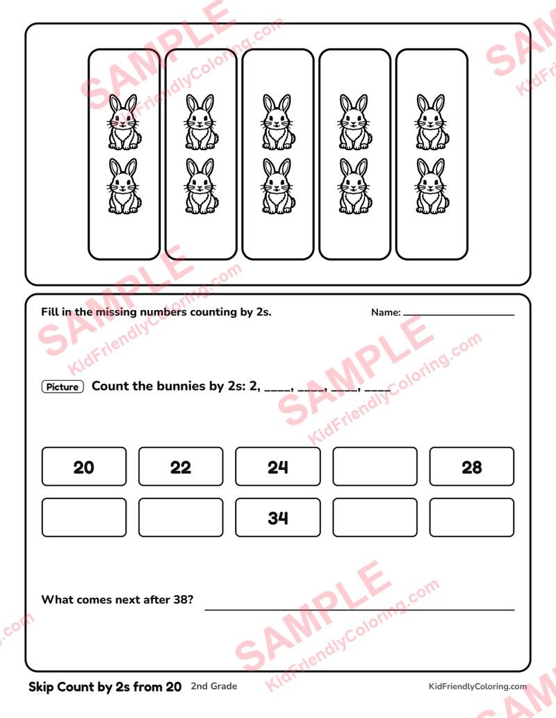 Skip Count by 2s from 20 coloring page preview