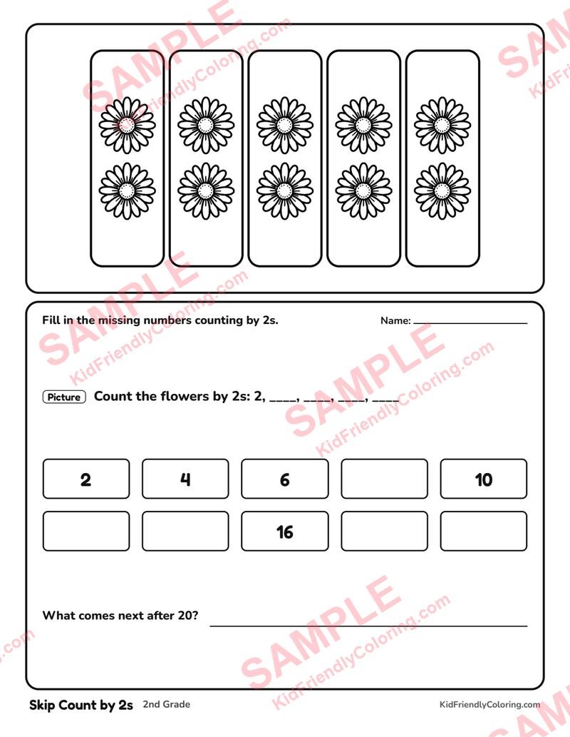 Skip Count by 2s coloring page preview