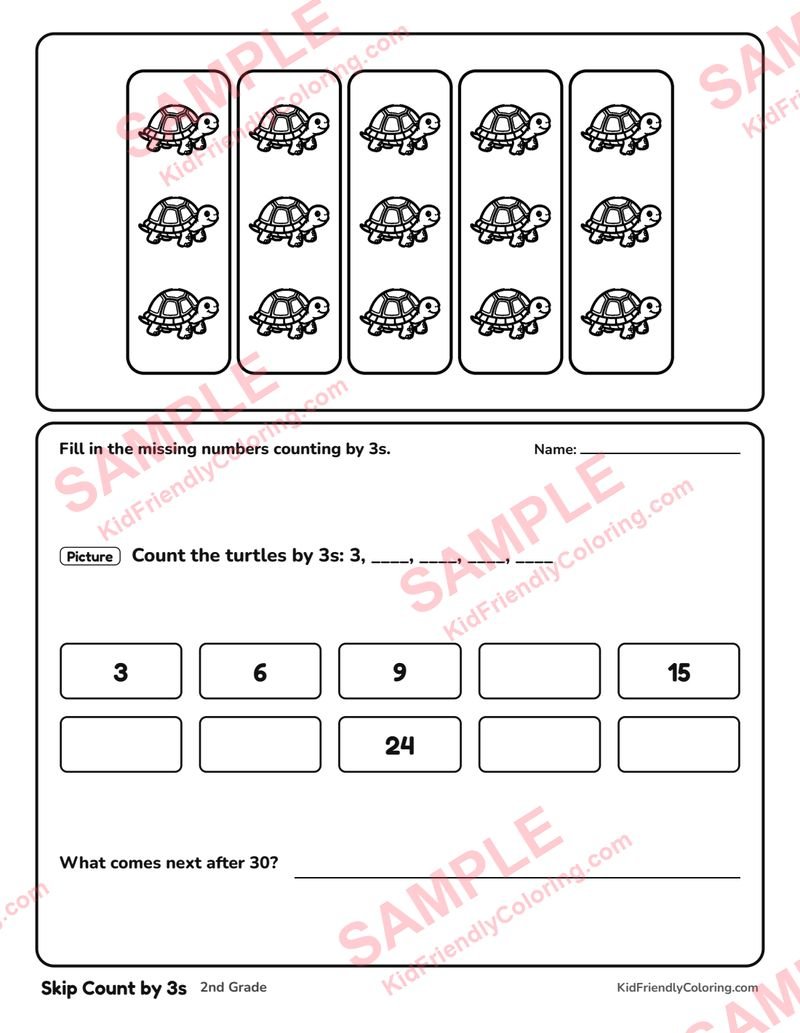Skip Count by 3s coloring page preview