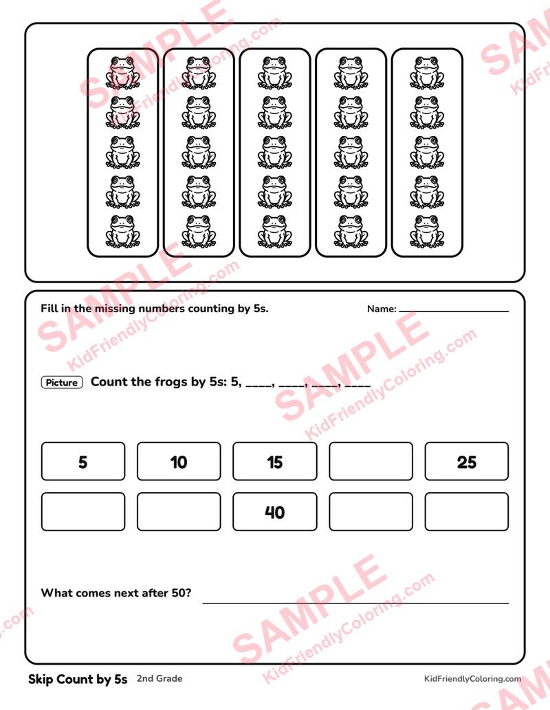 Skip Count by 5s coloring page preview