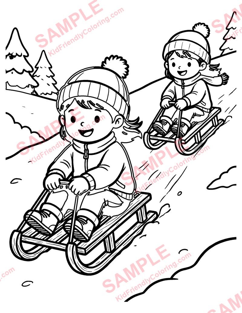 Sledding Day coloring page preview