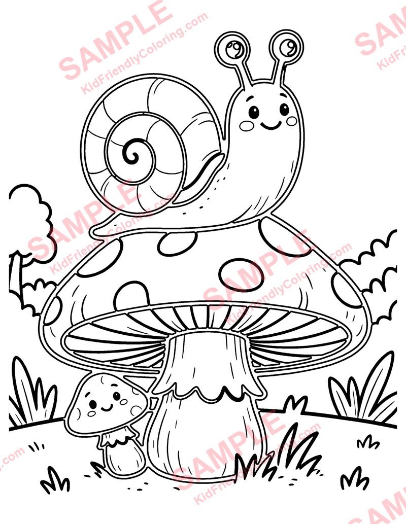 Snail on a Mushroom coloring page preview