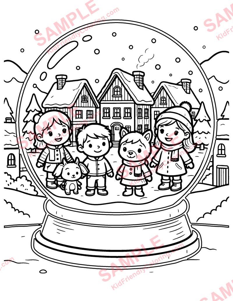 Snow Globe Village coloring page preview
