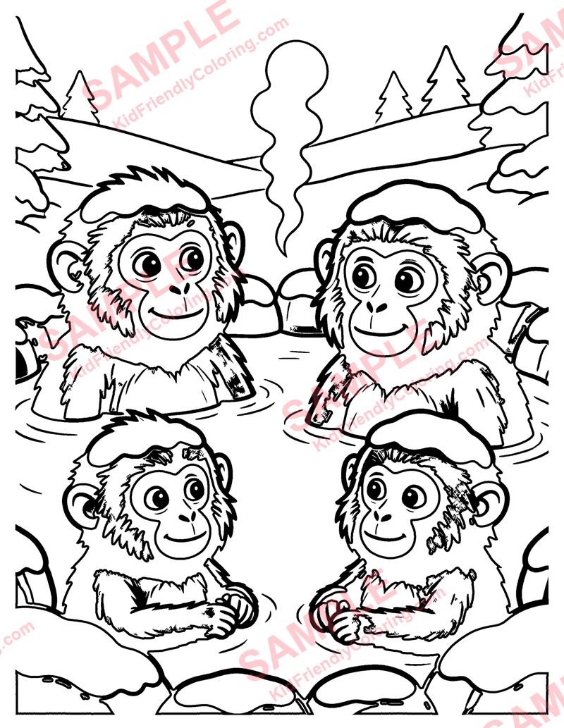 Snow Monkeys coloring page preview