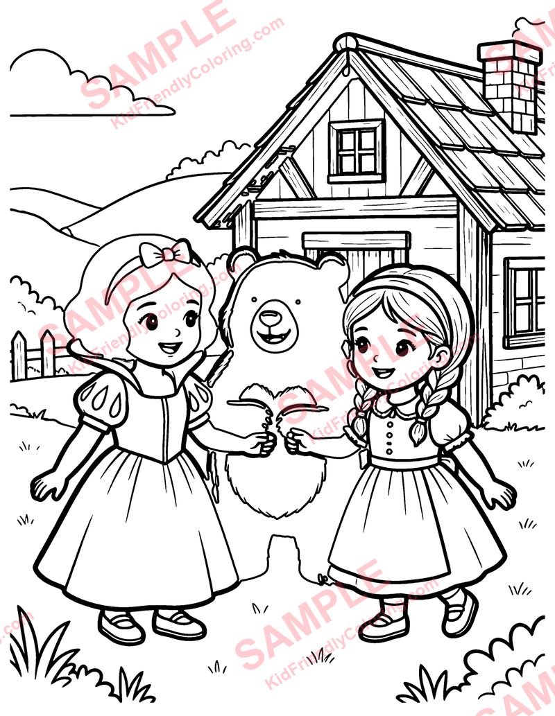 Snow-White and Rose-Red coloring page preview