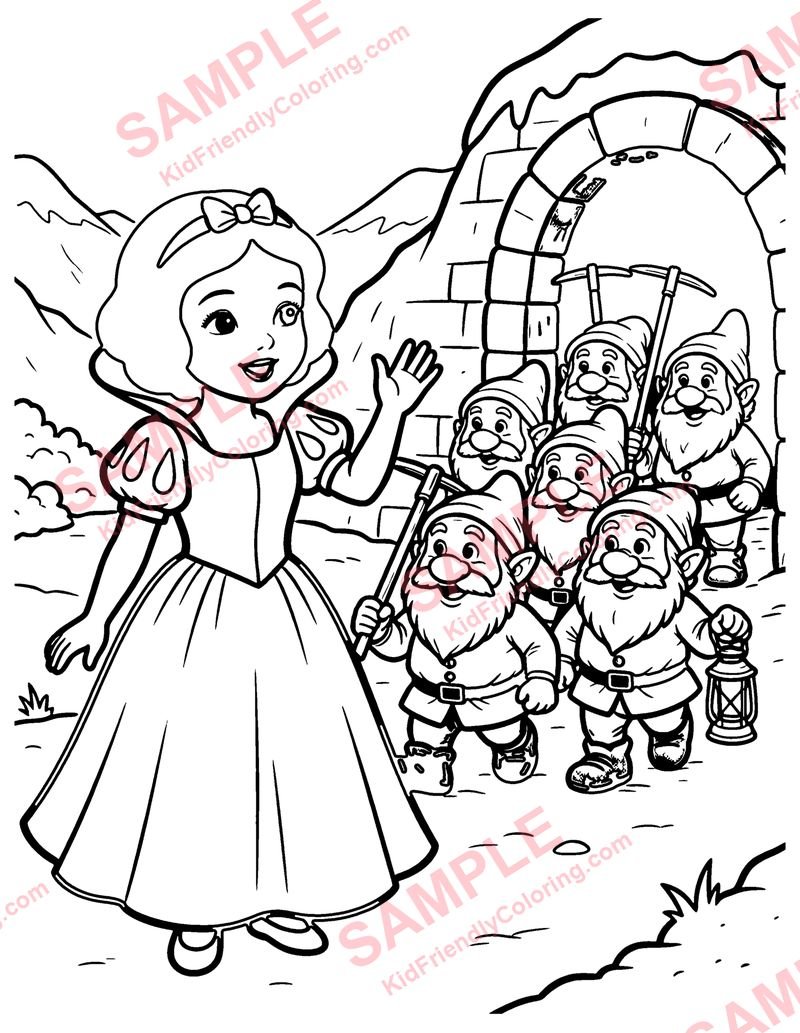 Snow White and the Seven Dwarfs coloring page preview