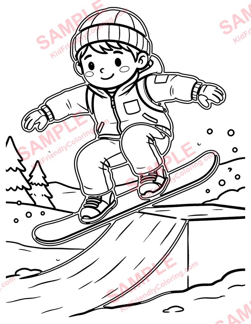 Snowboarding coloring page preview