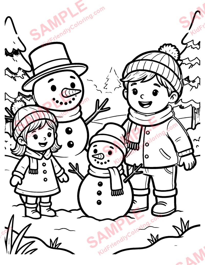 Snowman Family coloring page preview