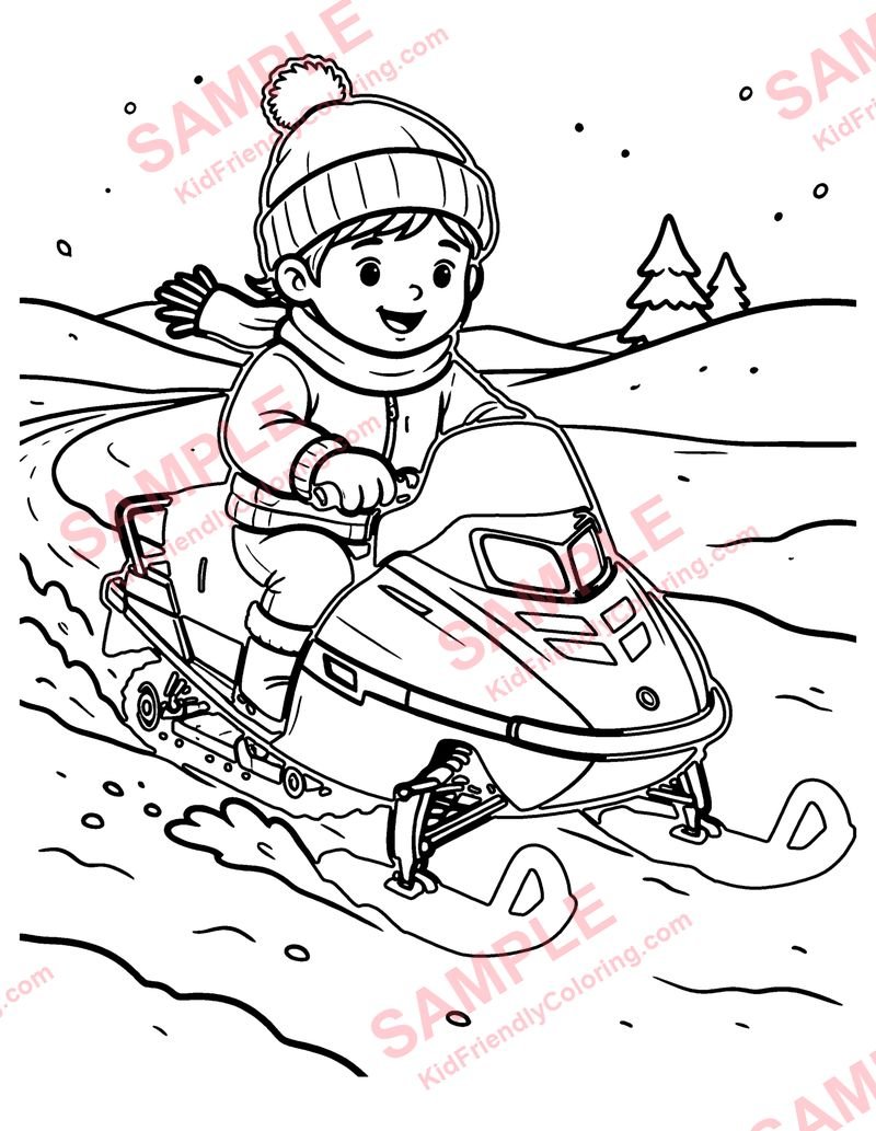 Snowmobile coloring page preview