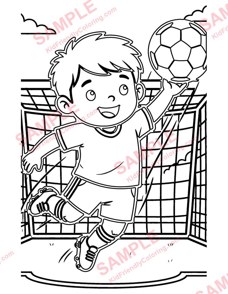 Soccer Ball and Net coloring page preview