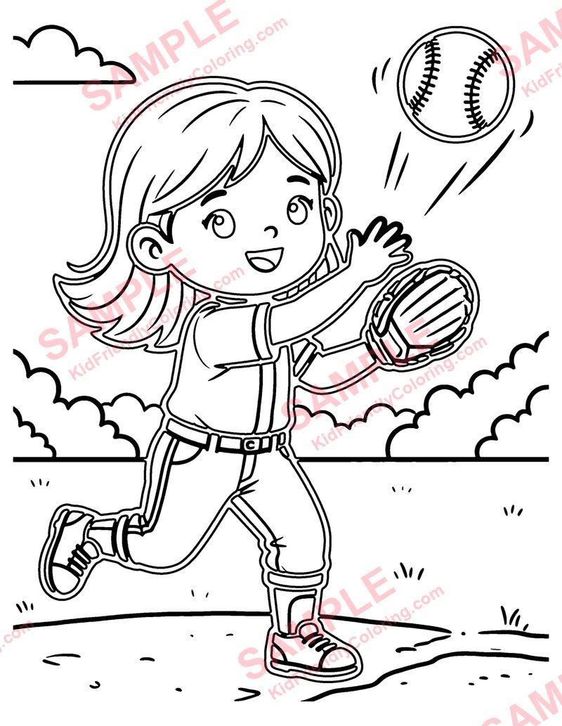 Softball Catch coloring page preview
