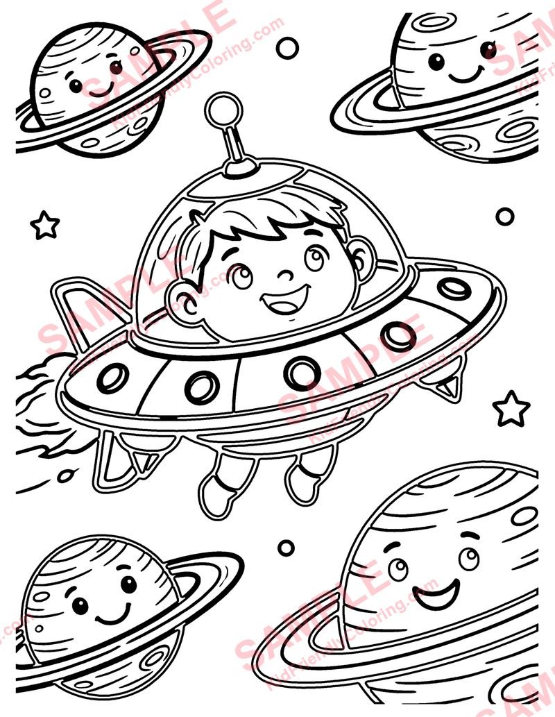 Spaceship coloring page preview