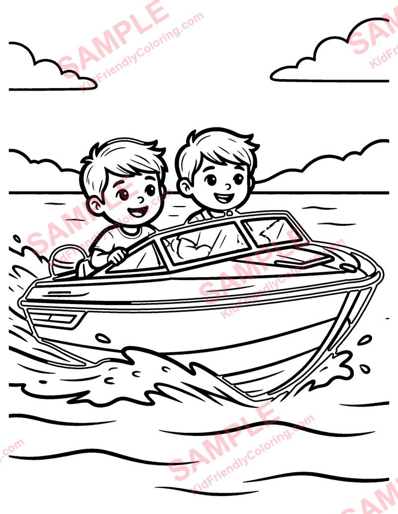 Speedboat coloring page preview