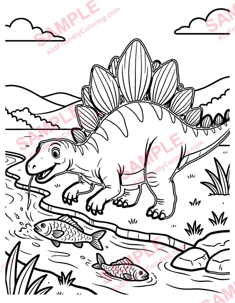 Spinosaurus Fishing coloring page preview