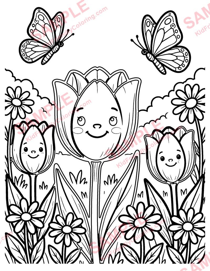Spring Flowers coloring page preview