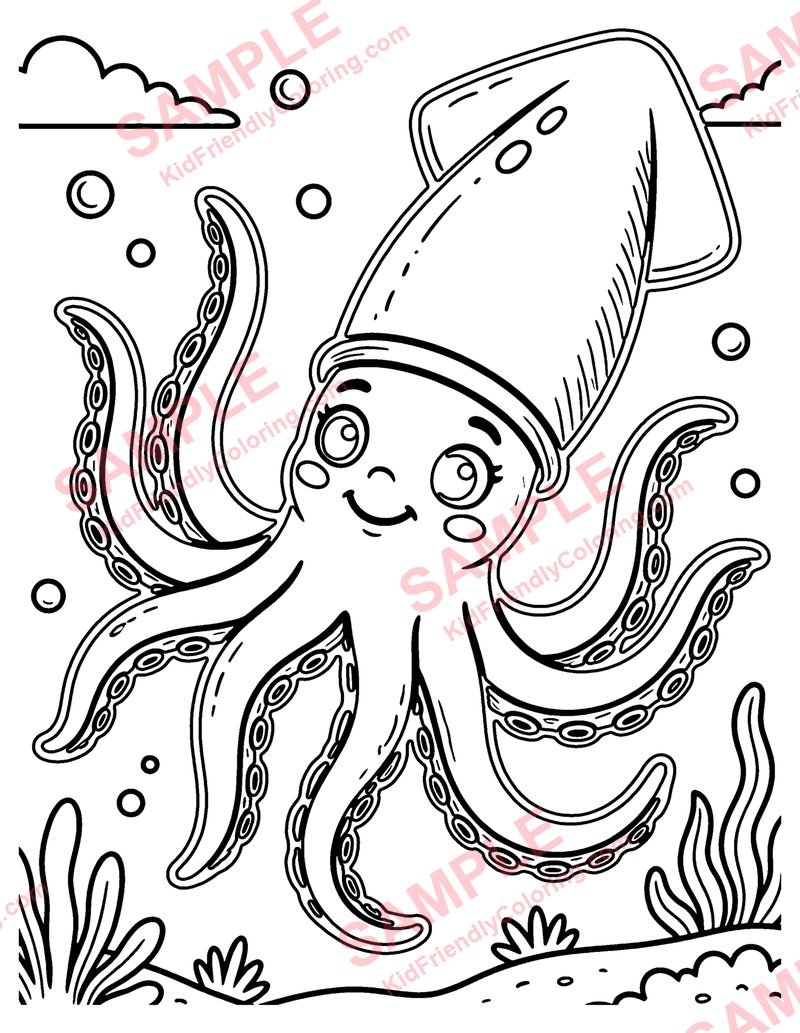 Squid coloring page preview