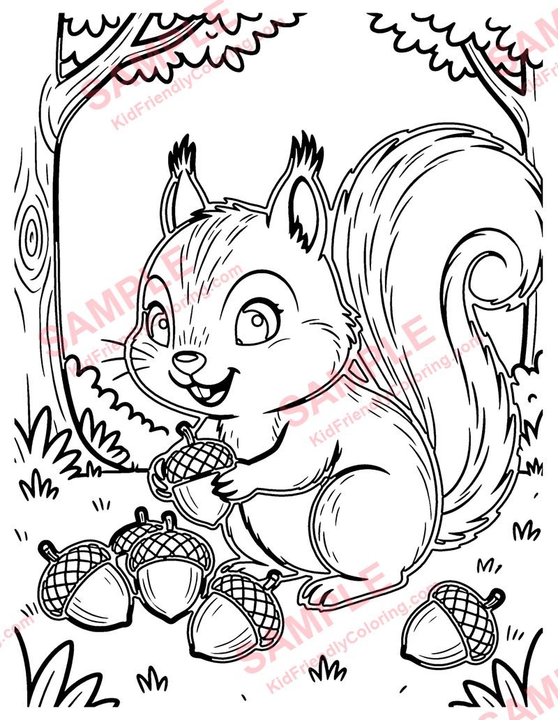 Squirrel Harvest coloring page preview