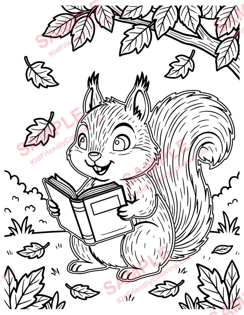 Squirrel Reading coloring page preview