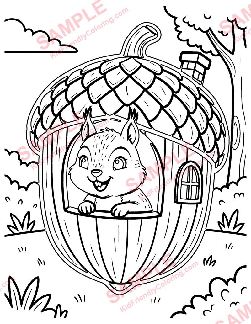 Squirrel's Acorn House coloring page preview