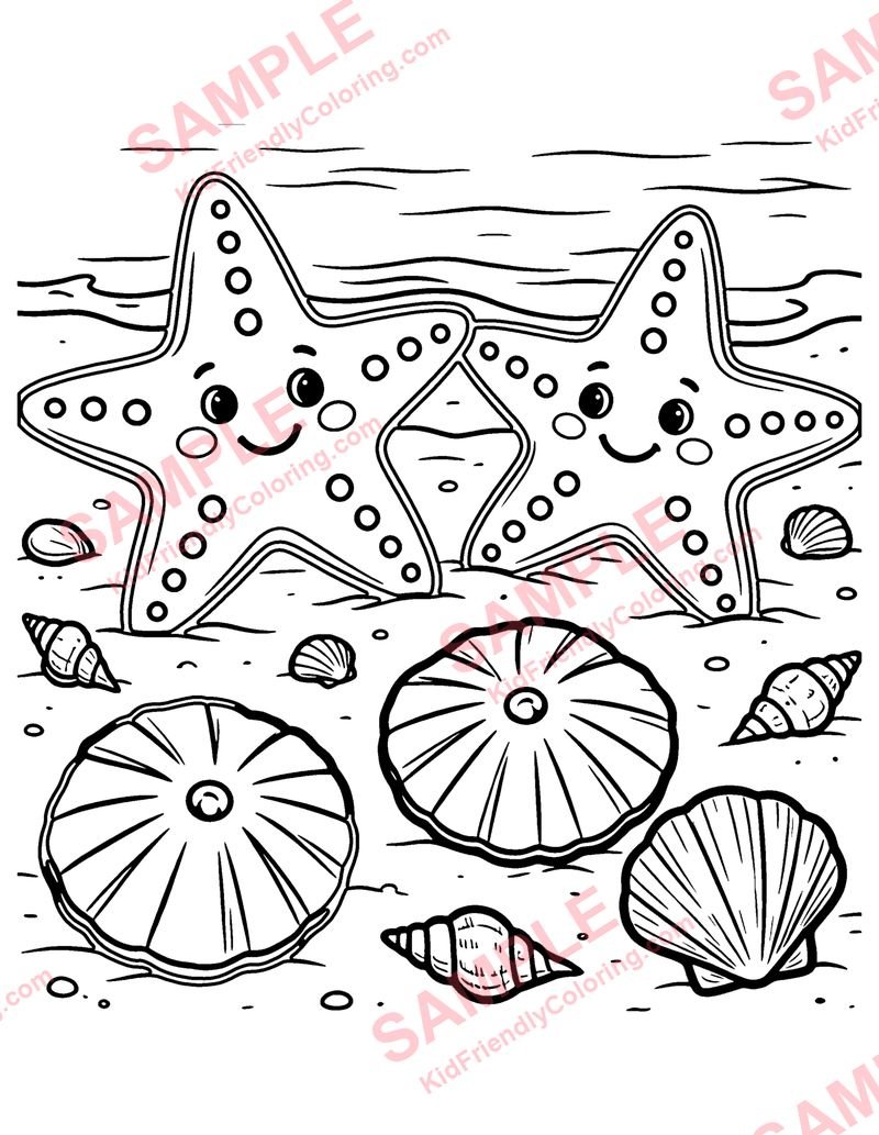 Starfish and Shells coloring page preview
