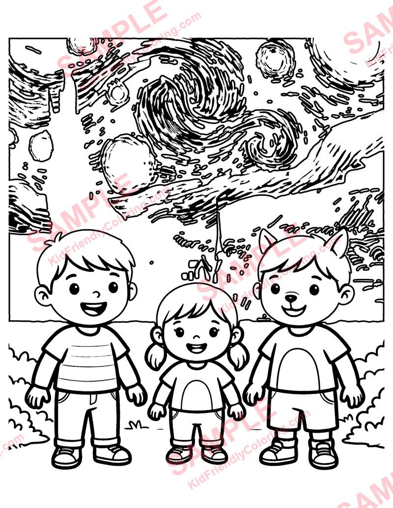 Starry Night Inspired coloring page preview