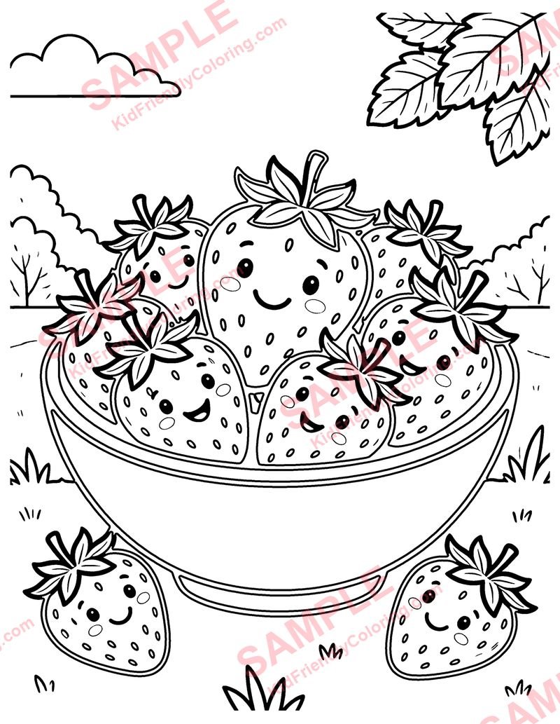 Strawberries coloring page preview