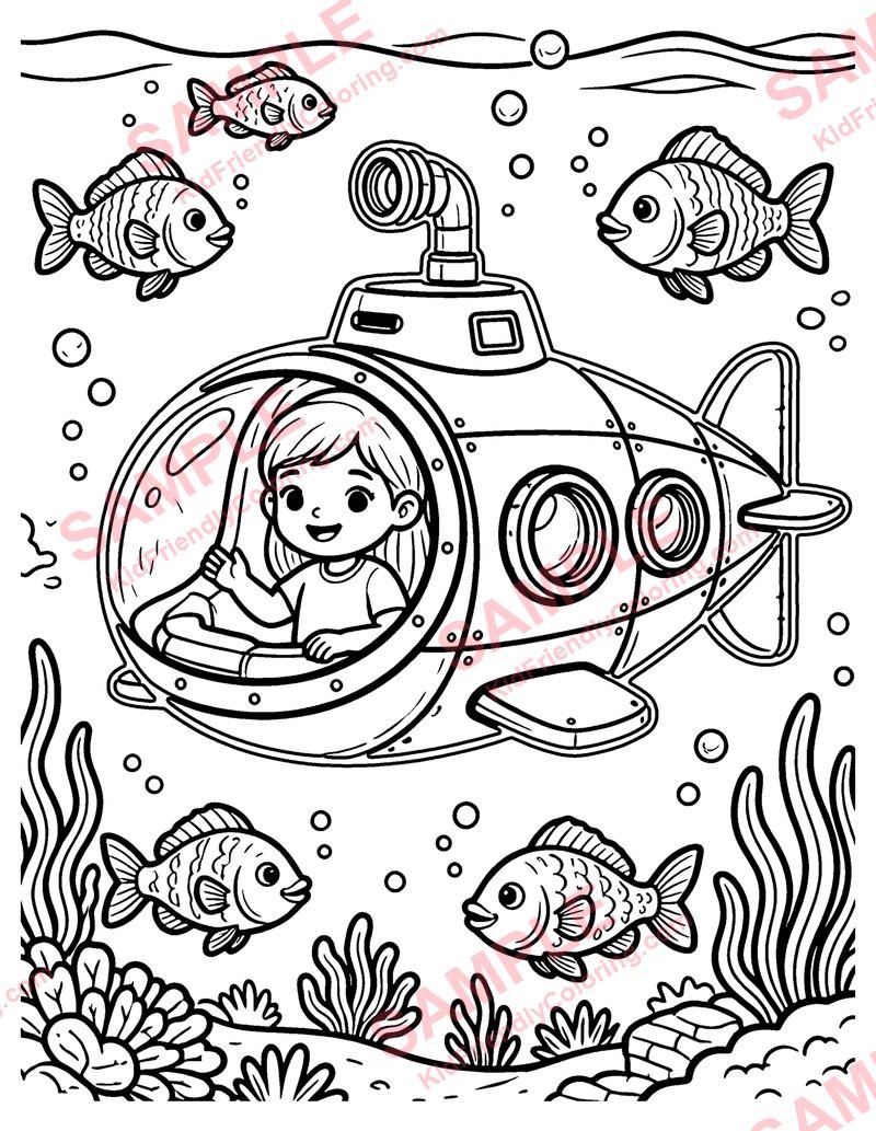 Submarine Explorer coloring page preview