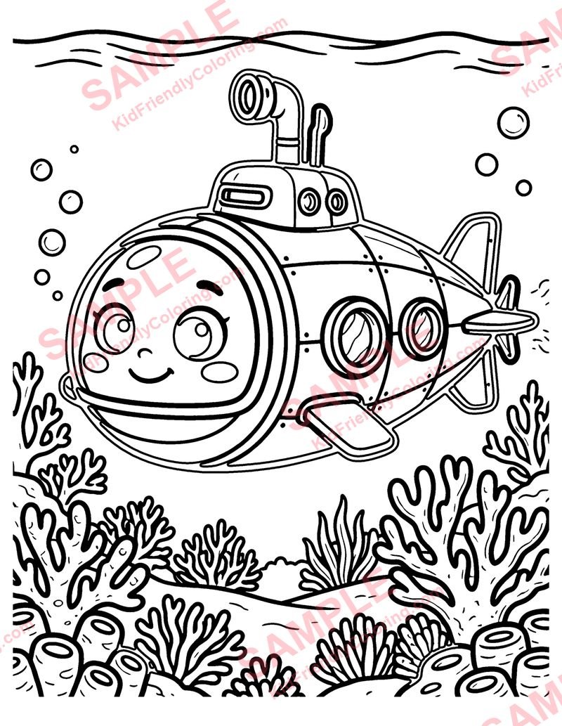 Submarine Voyage coloring page preview