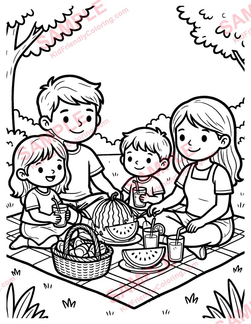 Summer Picnic coloring page preview