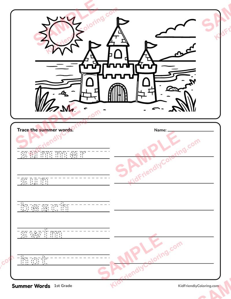 Summer Words coloring page preview