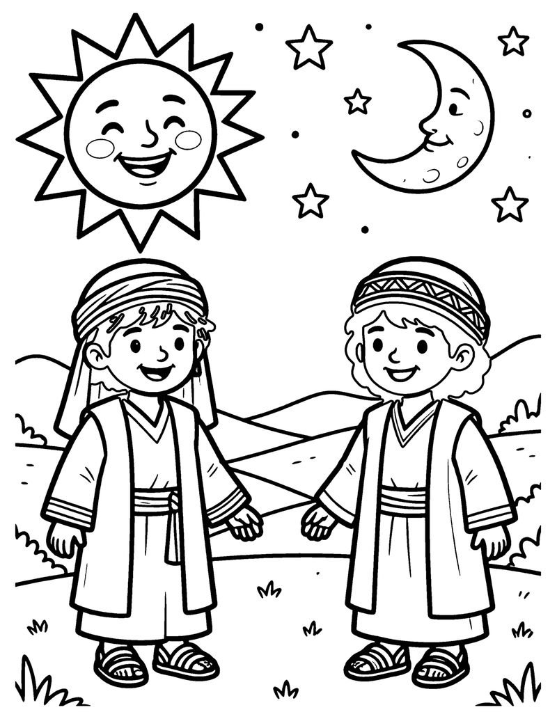 Sun, Moon and Stars coloring page preview