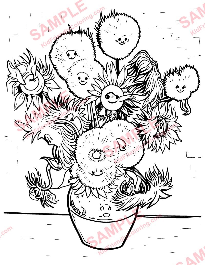 Sunflowers in a Vase coloring page preview