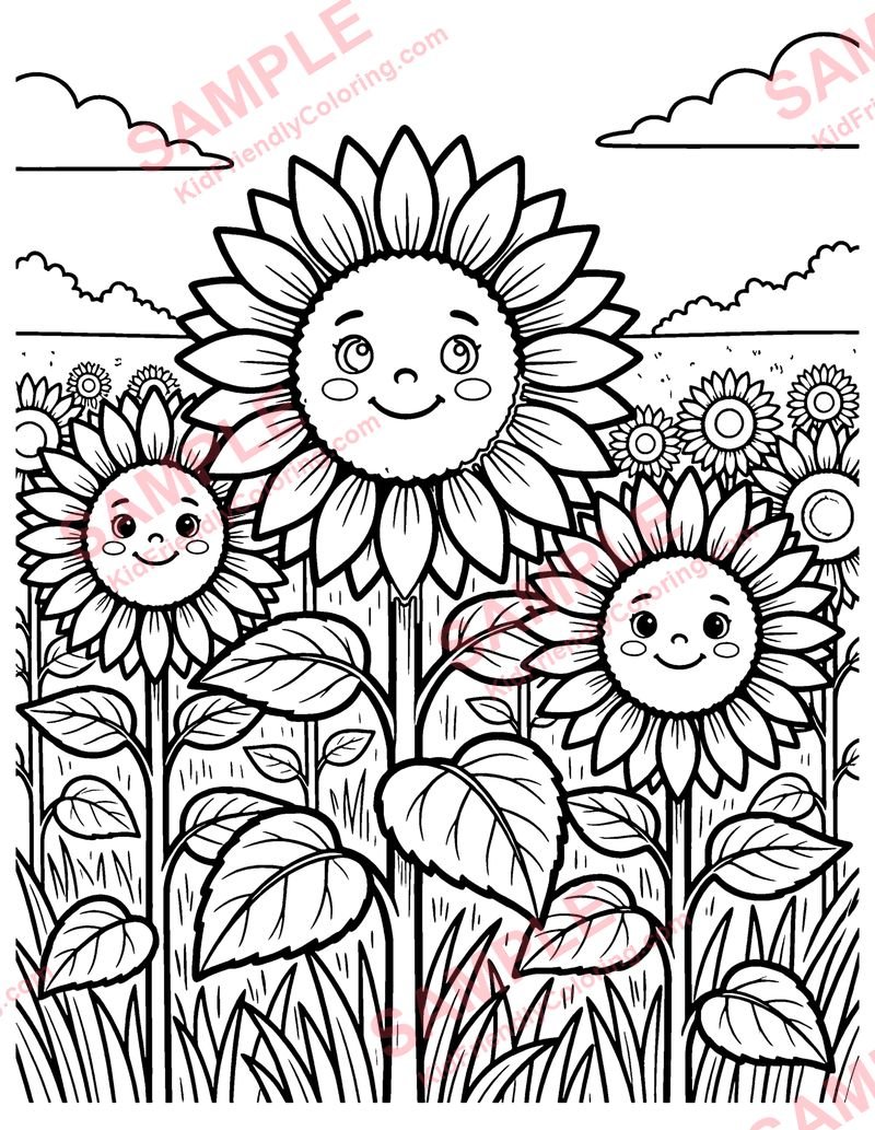 Sunflowers coloring page preview