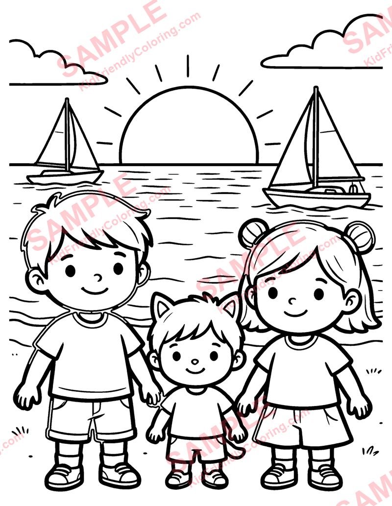 Sunset at the Sea coloring page preview