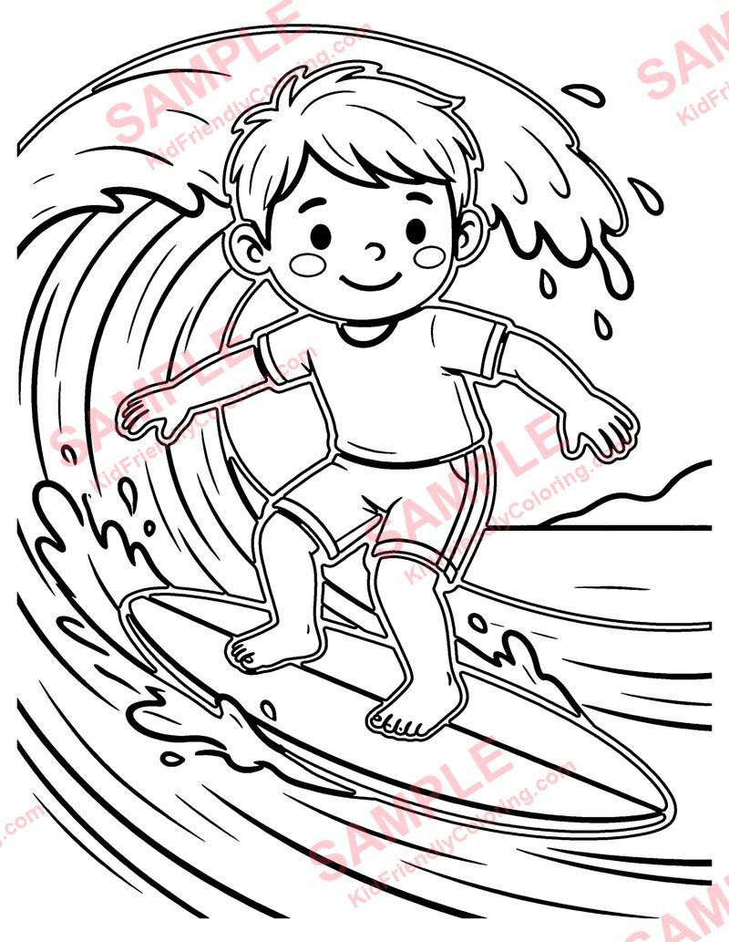 Surfing Wave coloring page preview