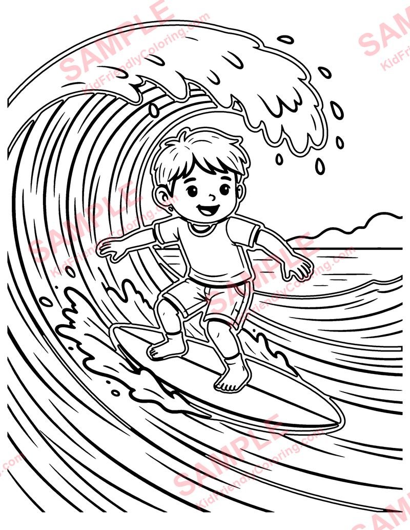 Surfing coloring page preview