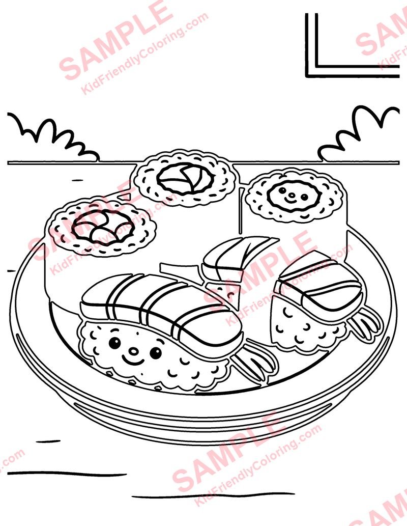Sushi Platter coloring page preview