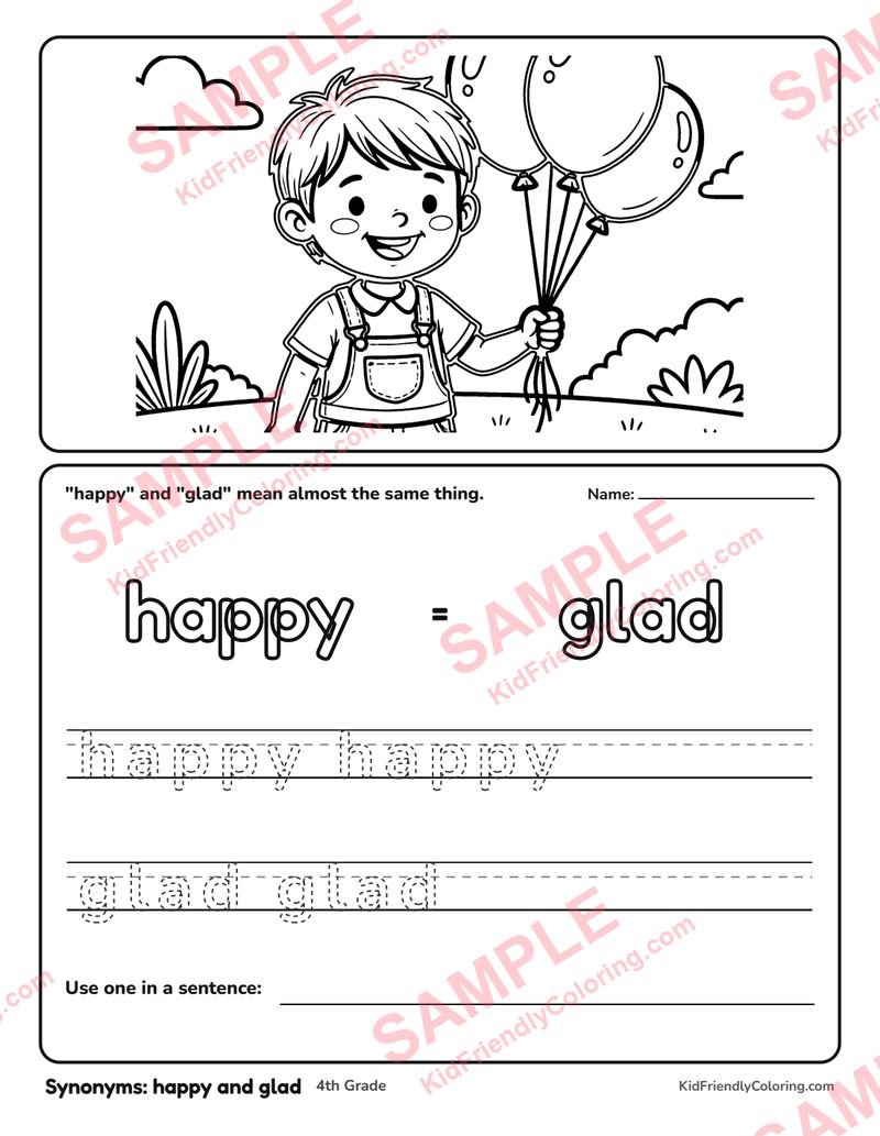 Synonyms: happy and glad coloring page preview
