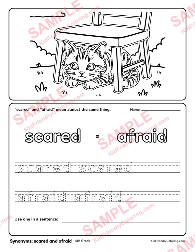 Synonyms: scared and afraid coloring page preview