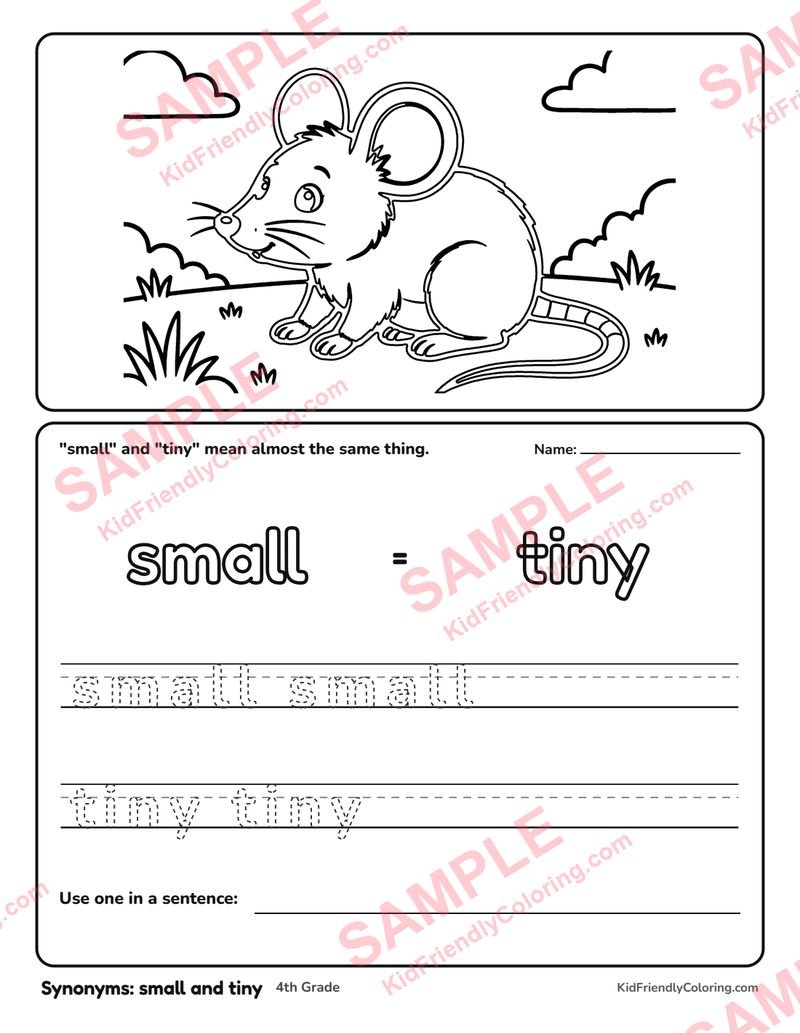 Synonyms: small and tiny coloring page preview