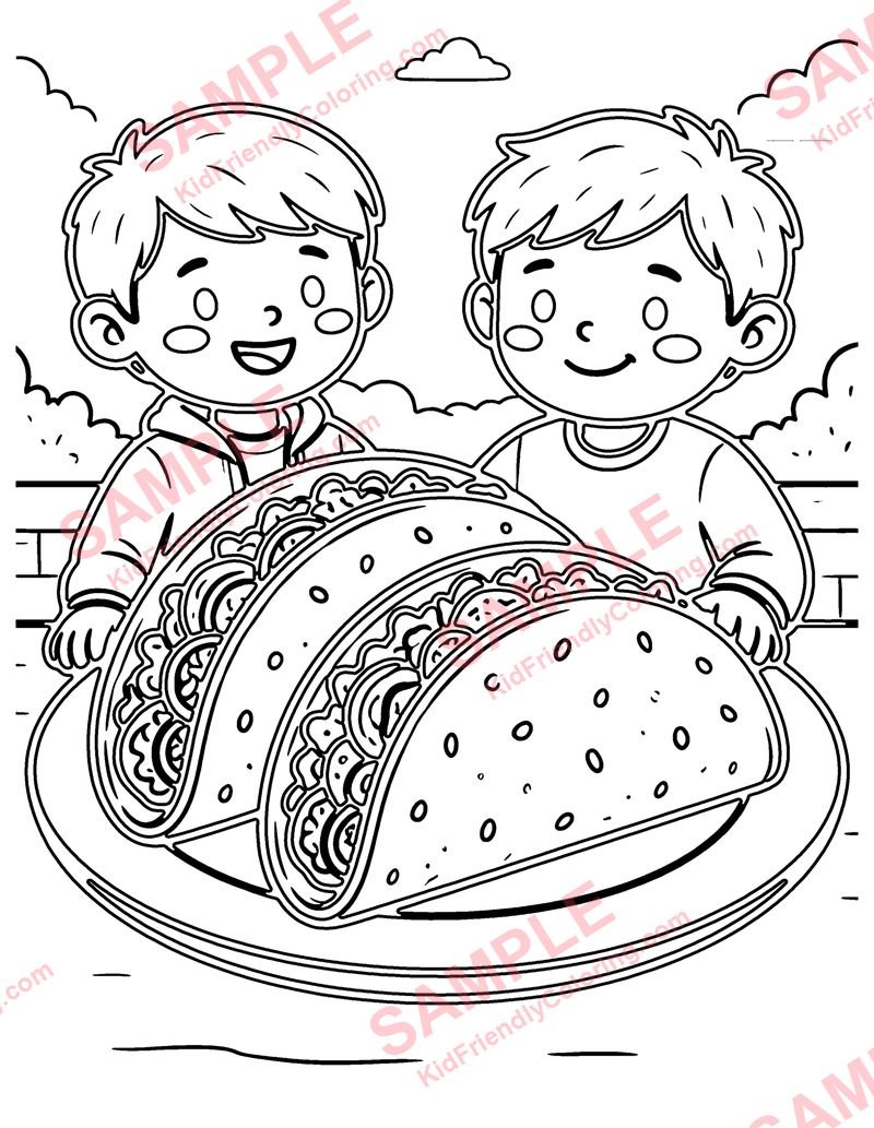 Tacos coloring page preview
