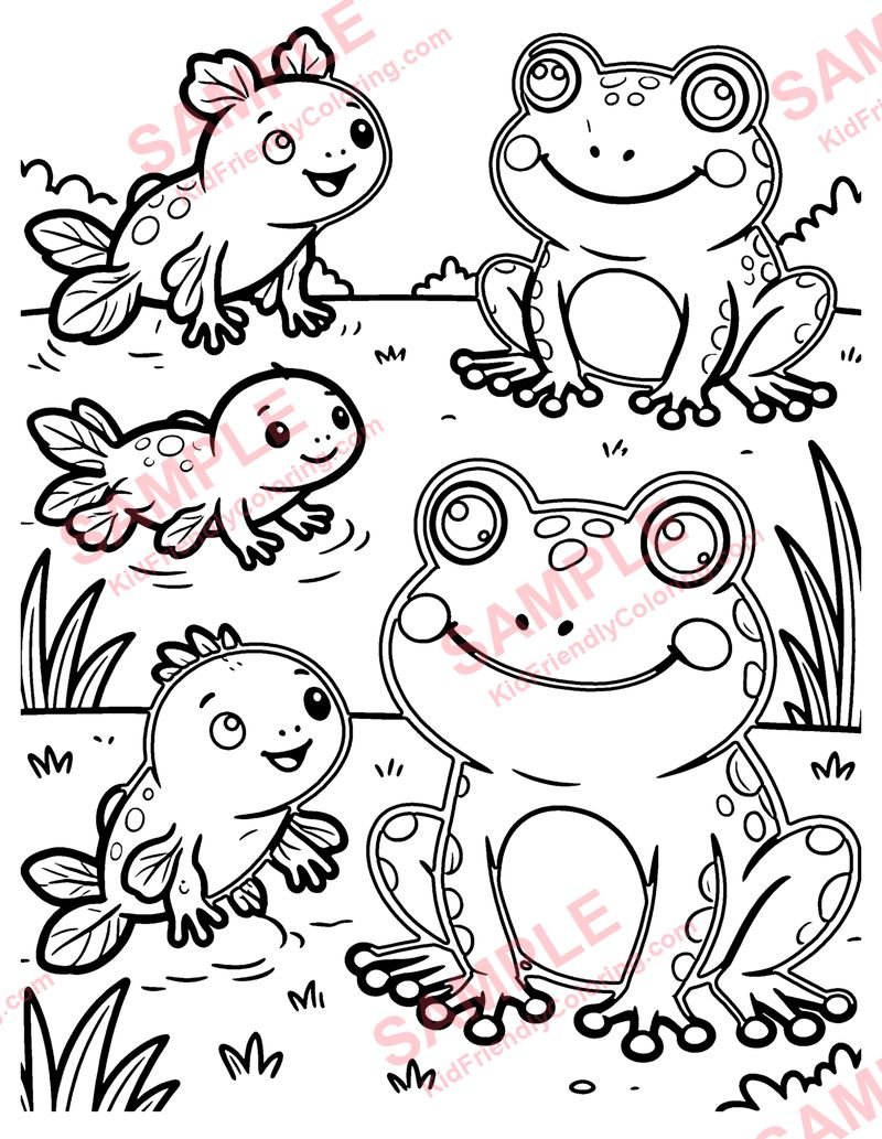 Tadpoles to Frog coloring page preview